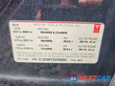 Zdjęcie 12 z 12 samochodu: 2016 TESLA MODEL X VIN:5YJXCBE23GF006981 - miniatura