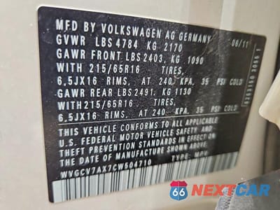 Zdjęcie 13 z 13 samochodu: 2012 VOLKSWAGEN TIGUAN S VIN:WVGCV7AX7CW504710 - miniatura