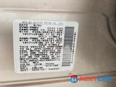 Zdjęcie 13 z 13 samochodu: 2009 NISSAN MURANO S VIN:JN8AZ18U79W020476 - miniatura