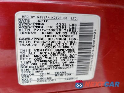 Zdjęcie 13 z 13 samochodu: 2010 NISSAN ROGUE SL VIN:JN8AS5MT2AW022021 - miniatura