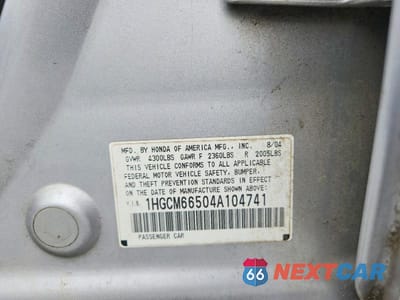 Zdjęcie 12 z 12 samochodu: 2004 HONDA ACCORD EX VIN:1HGCM66504A104741 - miniatura