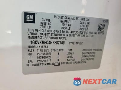 Zdjęcie 12 z 12 samochodu: 2017 CHEVROLET SILVERADO K1500 LT VIN:1GCVKREC4HZ287700 - miniatura