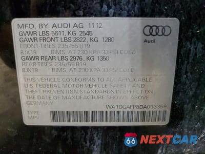 Zdjęcie 14 z 14 samochodu: 2013 AUDI Q5 PREMIUM PLUS VIN:WA1DGAFP8DA033359 - miniatura