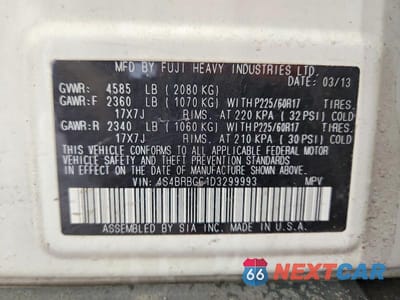 Zdjęcie 13 z 13 samochodu: 2013 SUBARU OUTBACK PREMIUM +M VIN:4S4BRBGC1D3299993 - miniatura