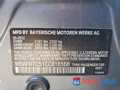 Zdjęcie 12 z 12 samochodu: 2012 BMW 535 I VIN:WBAFR7C51CC816568 - miniatura