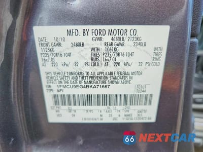 Zdjęcie 12 z 12 samochodu: 2011 FORD ESCAPE LIMITED VIN:1FMCU9EG4BKA71667 - miniatura