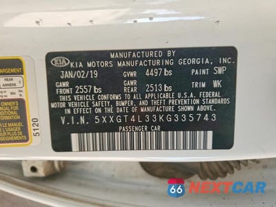 Zdjęcie 12 z 12 samochodu: 2019 KIA OPTIMA LX VIN:5XXGT4L33KG335743 - miniatura
