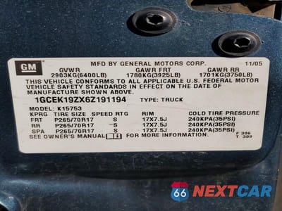 Zdjęcie 12 z 12 samochodu: 2006 CHEVROLET SILVERADO K1500 VIN:1GCEK19ZX6Z191194 - miniatura