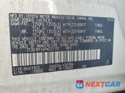 Zdjęcie 13 z 13 samochodu: 2023 TOYOTA RAV4 LE VIN:2T3G1RFV4PW332192 - miniatura