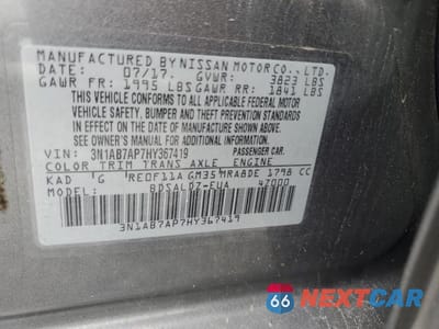 Zdjęcie 13 z 13 samochodu: 2017 NISSAN SENTRA SV VIN:3N1AB7AP7HY367419 - miniatura