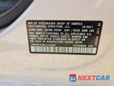 Zdjęcie 12 z 12 samochodu: 2012 VOLKSWAGEN PASSAT SEL VIN:1VWCM7A36CC022829 - miniatura