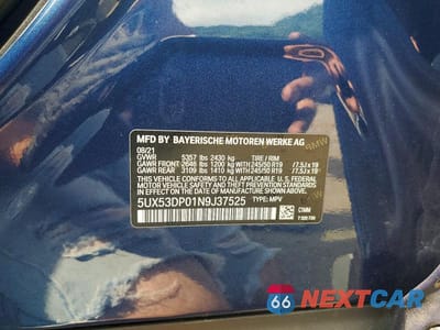 Zdjęcie 13 z 13 samochodu: 2022 BMW X3 XDRIVE30I VIN:5UX53DP01N9J37525 - miniatura