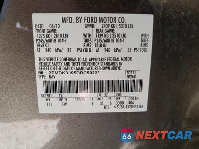 Zdjęcie 13 z 13 samochodu: 2013 FORD EDGE SEL VIN:2FMDK3J95DBC59223 - miniatura