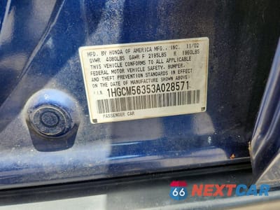 Zdjęcie 12 z 12 samochodu: 2003 HONDA ACCORD LX VIN:1HGCM56353A028571 - miniatura