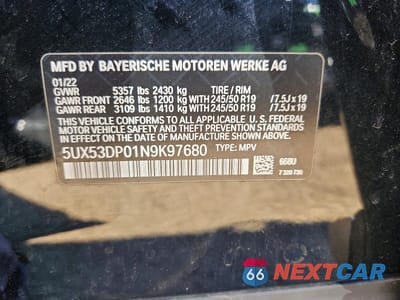 Zdjęcie 12 z 12 samochodu: 2022 BMW X3 XDRIVE30I VIN:5UX53DP01N9K97680 - miniatura