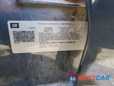 Zdjęcie 12 z 12 samochodu: 2019 CHEVROLET MALIBU LS VIN:1G1ZC5ST7KF192836 - miniatura