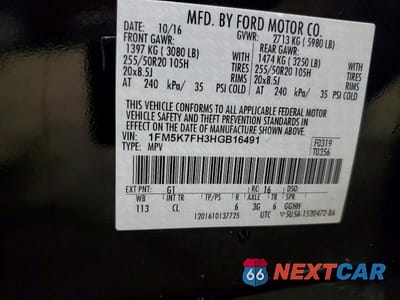 Zdjęcie 14 z 14 samochodu: 2017 FORD EXPLORER LIMITED VIN:1FM5K7FH3HGB16491 - miniatura
