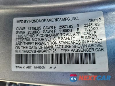 Zdjęcie 12 z 12 samochodu: 2019 HONDA ACCORD HYBRID EX VIN:1HGCV3F49KA017128 - miniatura