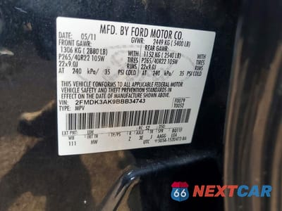 Zdjęcie 13 z 13 samochodu: 2011 FORD EDGE SPORT VIN:2FMDK3AK9BBB34743 - miniatura