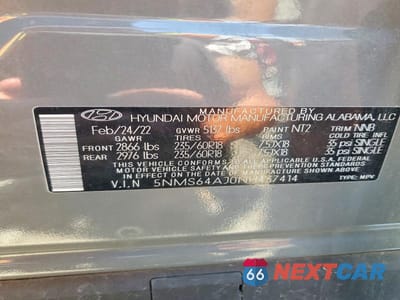 Zdjęcie 12 z 12 samochodu: 2022 HYUNDAI SANTA FE XRT VIN:5NMS64AJ0NH437414 - miniatura