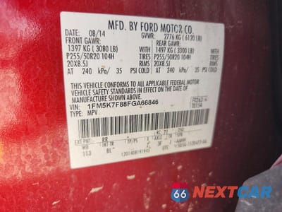 Zdjęcie 14 z 14 samochodu: 2015 FORD EXPLORER LIMITED VIN:1FM5K7F88FGA66846 - miniatura
