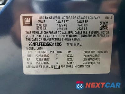 Zdjęcie 13 z 13 samochodu: 2016 CHEVROLET EQUINOX LT VIN:2GNFLFEK3G6311395 - miniatura