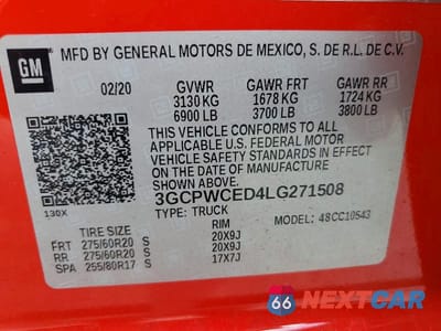 Zdjęcie 12 z 12 samochodu: 2020 CHEVROLET SILVERADO C1500 LT VIN:3GCPWCED4LG271508 - miniatura