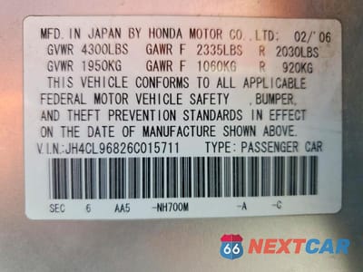 Zdjęcie 12 z 12 samochodu: 2006 ACURA TSX VIN:JH4CL96826C015711 - miniatura