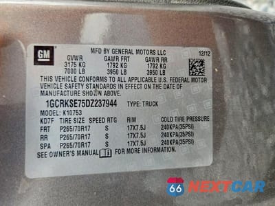 Zdjęcie 12 z 12 samochodu: 2013 CHEVROLET SILVERADO K1500 LT VIN:1GCRKSE75DZ237944 - miniatura