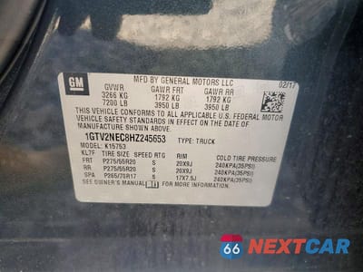 Zdjęcie 12 z 12 samochodu: 2017 GMC SIERRA K1500 SLT VIN:1GTV2NEC8HZ245653 - miniatura