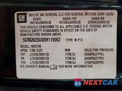 Zdjęcie 13 z 13 samochodu: 2006 HUMMER H2 VIN:5GRGN23U06H119962 - miniatura