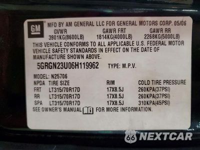 Zdjęcie 13 z 13 samochodu: 2006 HUMMER H2 VIN:5GRGN23U06H119962 - miniatura