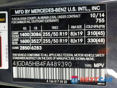 Zdjęcie 13 z 13 samochodu: 2015 MERCEDES-BENZ ML 350 4MATIC VIN:4JGDA5HB4FA489390 - miniatura