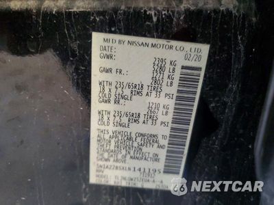 Zdjęcie 13 z 13 samochodu: 2020 NISSAN MURANO SV VIN:5N1AZ2BSXLN141195 - miniatura