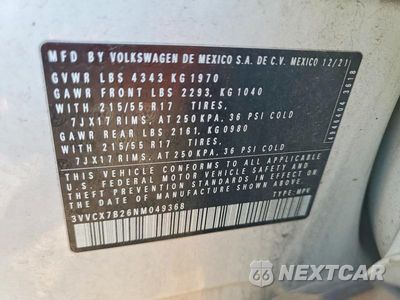 Zdjęcie 13 z 13 samochodu: 2022 VOLKSWAGEN TAOS S VIN:3VVCX7B26NM049368 - miniatura