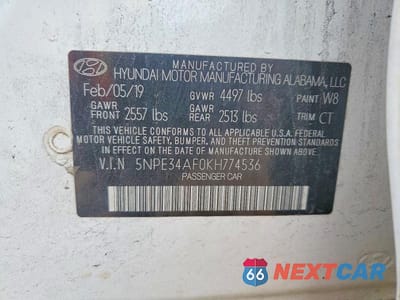 Zdjęcie 12 z 12 samochodu: 2019 HYUNDAI SONATA SPORT VIN:5NPE34AF0KH774536 - miniatura