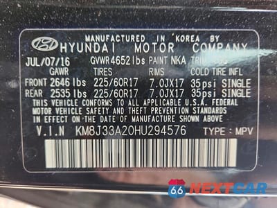 Zdjęcie 14 z 14 samochodu: 2017 HYUNDAI TUCSON ECO VIN:KM8J33A20HU294576 - miniatura