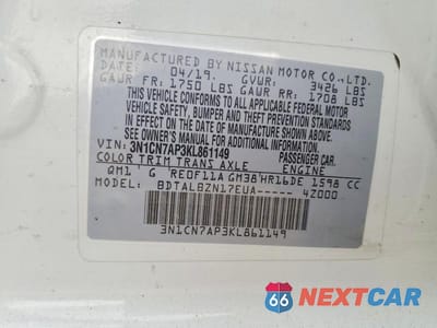 Zdjęcie 12 z 12 samochodu: 2019 NISSAN VERSA SV VIN:3N1CN7AP3KL861149 - miniatura
