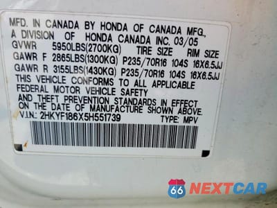 Zdjęcie 13 z 13 samochodu: 2005 HONDA PILOT EXL VIN:2HKYF186X5H551739 - miniatura