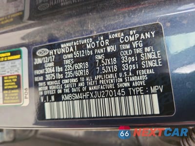 Zdjęcie 13 z 13 samochodu: 2018 HYUNDAI SANTA FE SE VIN:KM8SM4HFXJU270145 - miniatura