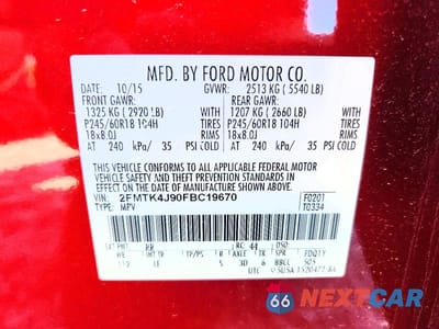 Zdjęcie 13 z 13 samochodu: 2015 FORD EDGE SEL VIN:2FMTK4J90FBC19670 - miniatura