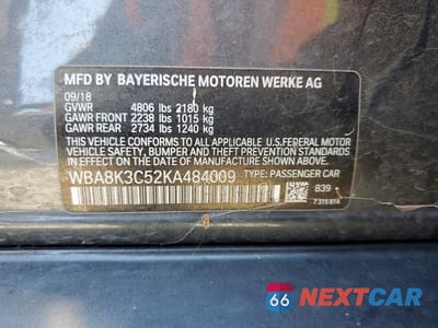 Zdjęcie 12 z 12 samochodu: 2019 BMW 330XI VIN:WBA8K3C52KA484009 - miniatura