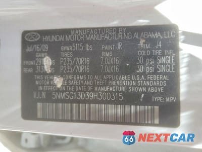 Zdjęcie 13 z 13 samochodu: 2009 HYUNDAI SANTA FE GLS VIN:5NMSG13D39H300315 - miniatura