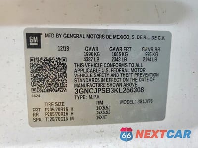 Zdjęcie 12 z 12 samochodu: 2019 CHEVROLET TRAX 1LT VIN:3GNCJPSB3KL256308 - miniatura