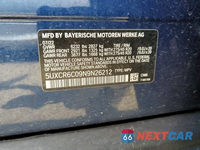 Zdjęcie 13 z 13 samochodu: 2022 BMW X5 XDRIVE40I VIN:5UXCR6C09N9N26212 - miniatura