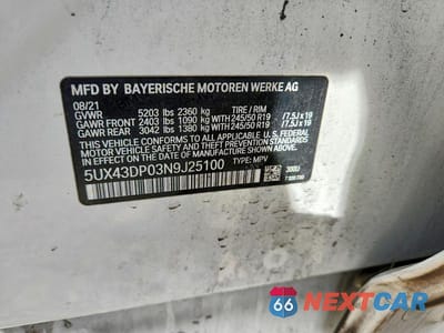 Zdjęcie 14 z 14 samochodu: 2022 BMW X3 SDRIVE30I VIN:5UX43DP03N9J25100 - miniatura