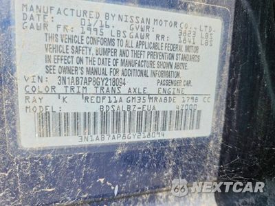 Zdjęcie 12 z 12 samochodu: 2016 NISSAN SENTRA S VIN:3N1AB7AP8GY218094 - miniatura