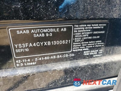 Zdjęcie 12 z 12 samochodu: 2011 SAAB 9-3 VIN:YS3FA4CYXB1300621 - miniatura