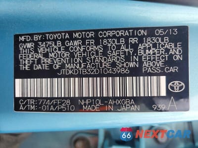Zdjęcie 12 z 12 samochodu: 2013 TOYOTA PRIUS C THREE VIN:JTDKDTB32D1043986 - miniatura