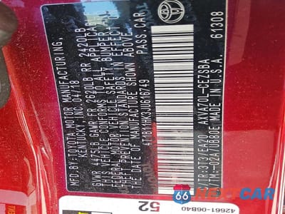 Zdjęcie 13 z 13 samochodu: 2018 TOYOTA CAMRY SE VIN:4T1B11HK3JU616749 - miniatura